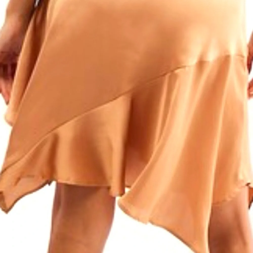 Free People size 4 Slim Shine gold tan asymmetrical silky mid-rise short skirt